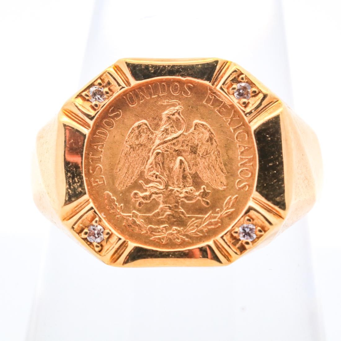 18KYG 1945 2 PESOS GOLD COIN RING, 8 (1 of 5)