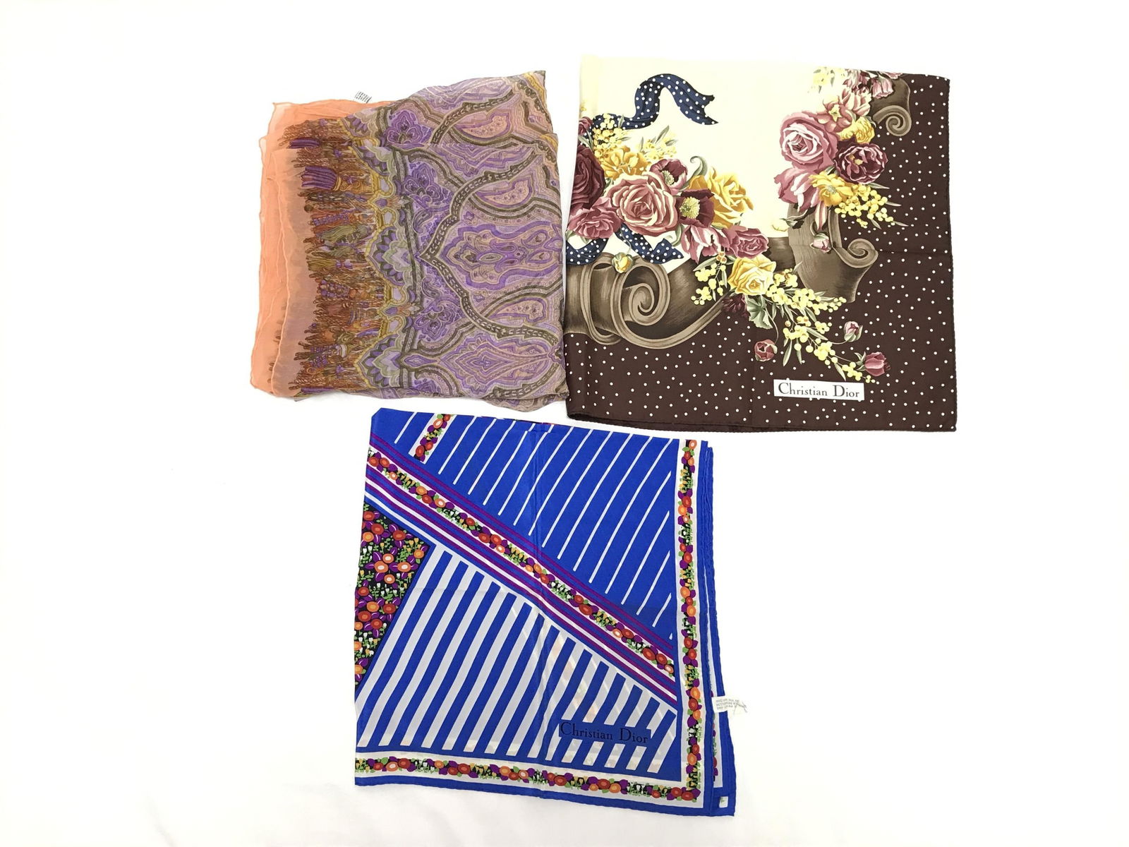 LOT OF 3 DIOR/GUCCI SILK SCARVES (1 of 9)