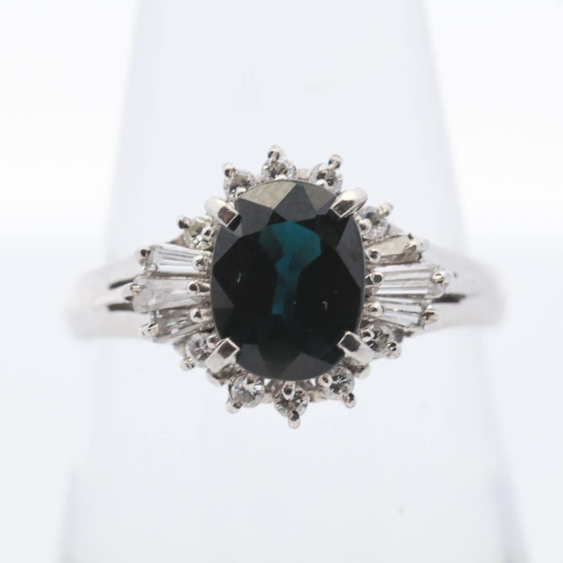 PLAT 1.98CTTW SAPPHIRE & DIAMOND HALO RING, 7.25 (1 of 5)