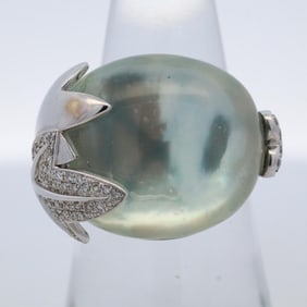 14KWG 24.74CTTW GREEN AMETHYST & DIAMOND RING, 6