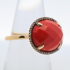 14KYG 4.21CTTW CORAL & DIAMOND RING, 6