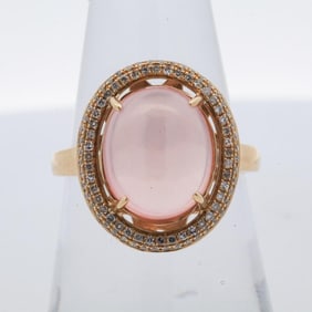 14KYG 5.39CTTW ROSE QUARTZ & DIAMOND RING, 6.75