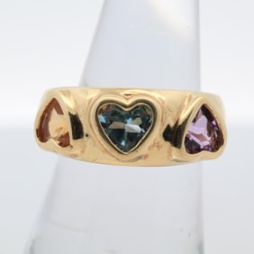 14KYG TRIPLE-HEART GEMSTONE RING, 5.75