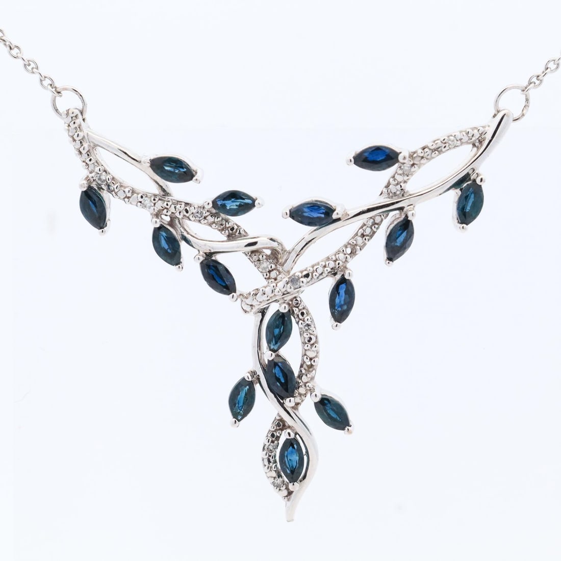 10K GOLD MARQUISE DROP SAPPHIRE & DIAMOND NECKLACE (1 of 7)