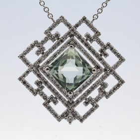 14KWG 2.36CTTW GREEN AMETHYST & DIAMOND NECKLACE