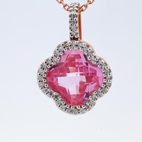 14KRG 3.86CTTW CLOVER DIAMOND & QUARTZ NECKLACE
