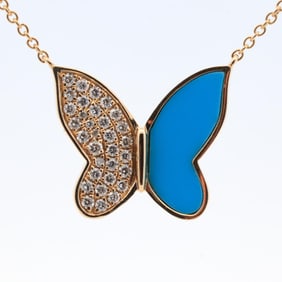 14KYG DIAMOND BUTTERFLY MOTIF PENDANT NECKLACE