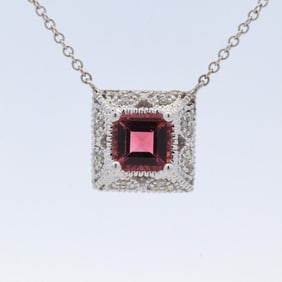 14KWG CUSTOM PINK TOURMALINE & DIAMOND NECKLACE