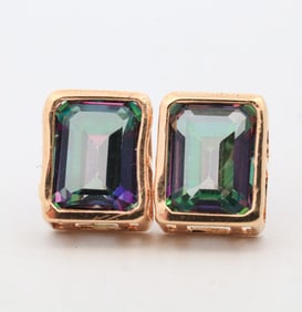 14KRG EMERALD-CUT MYSTIC TOPAZ EARRINGS