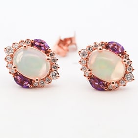 10KRG OPAL, AMETHYST, & DIAMOND EARRINGS