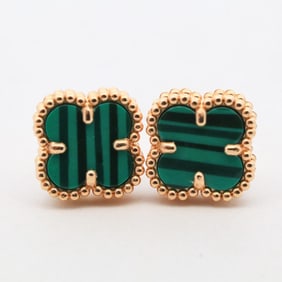 18KYG MALACHITE QUATREFOIL EARRINGS