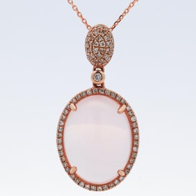 14KRG 8.92CTTW ROSE QUARTZ & DIAMOND NECKLACE