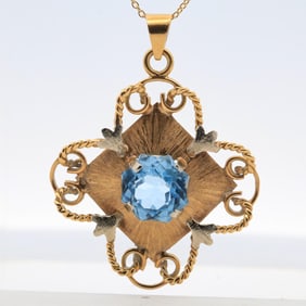 18KYG VINTAGE ORNATE AQUAMARINE NECKLACE