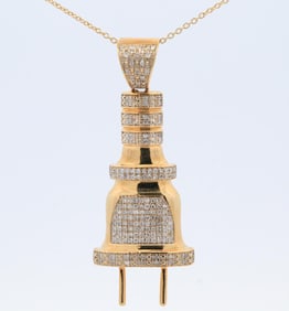 10/14K GOLD DIAMOND PAVE PLUG MODERN NECKLACE