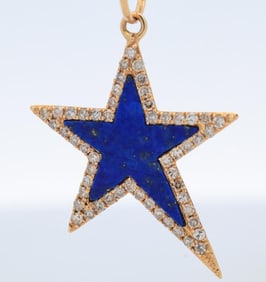 14K GOLD LAPIS LAZULI & DIAMOND NECKLACE