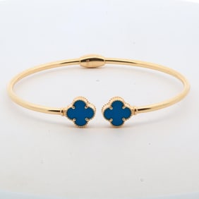14KYG TURQUOISE QUATREFOIL MOTIF BANGLE