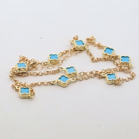 14KYG TURQUOISE QUATREFOIL 9-MOTIF NECKLACE