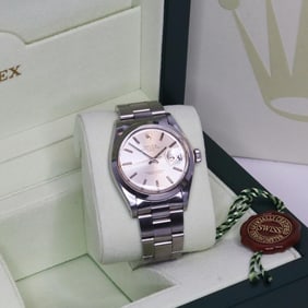 ROLEX OYSTER PERPETUAL DATE 1500 WATCH W/BOX, 34MM