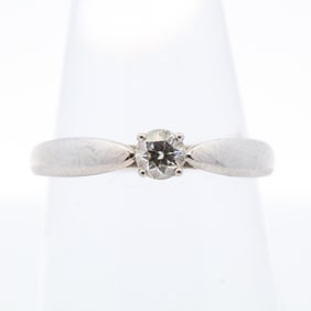 T&CO. PLAT DIAMOND SOLITAIRE RING W/BOX, 5.25