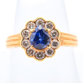 18KYG NATURAL SAPPHIRE & DIAMOND RING