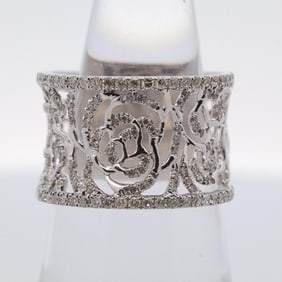 18KWG FLORAL DESIGNS DIAMOND CUTOUT RING, 6.5