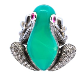 18KWG RUBY, CHRYSOPRASE & DIAMOND FROG RING