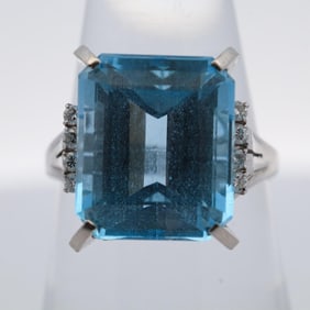 PLAT 13.37CTTW BLUE TOPAZ & DIAMOND RING, 6