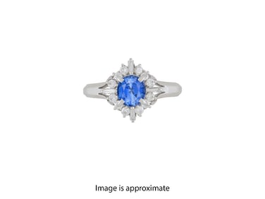 PLAT 1.55CTTW SAPPHIRE & DIA. RING W/GIA, 8.75