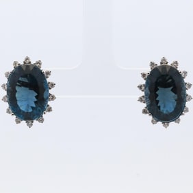 18KWG BLUE TOPAZ & DIAMOND EARRINGS