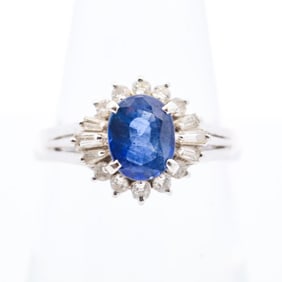 PLAT 1.32CTTW SAPPHIRE & DIAMOND RING, 6.25