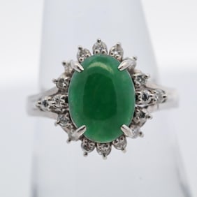 PLAT 2.86CTTW JADE & DIAMOND HALO RING, 7.5