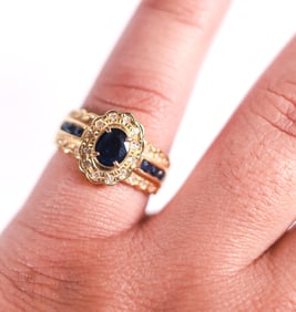VTG 18KYG 1.18CTW SAPPHIRE & DIAMOND RING, 6.25