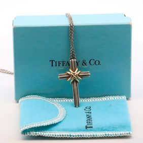 TIFFANY & CO. 18KYG/925 CROSS NECKLACE W/BOX