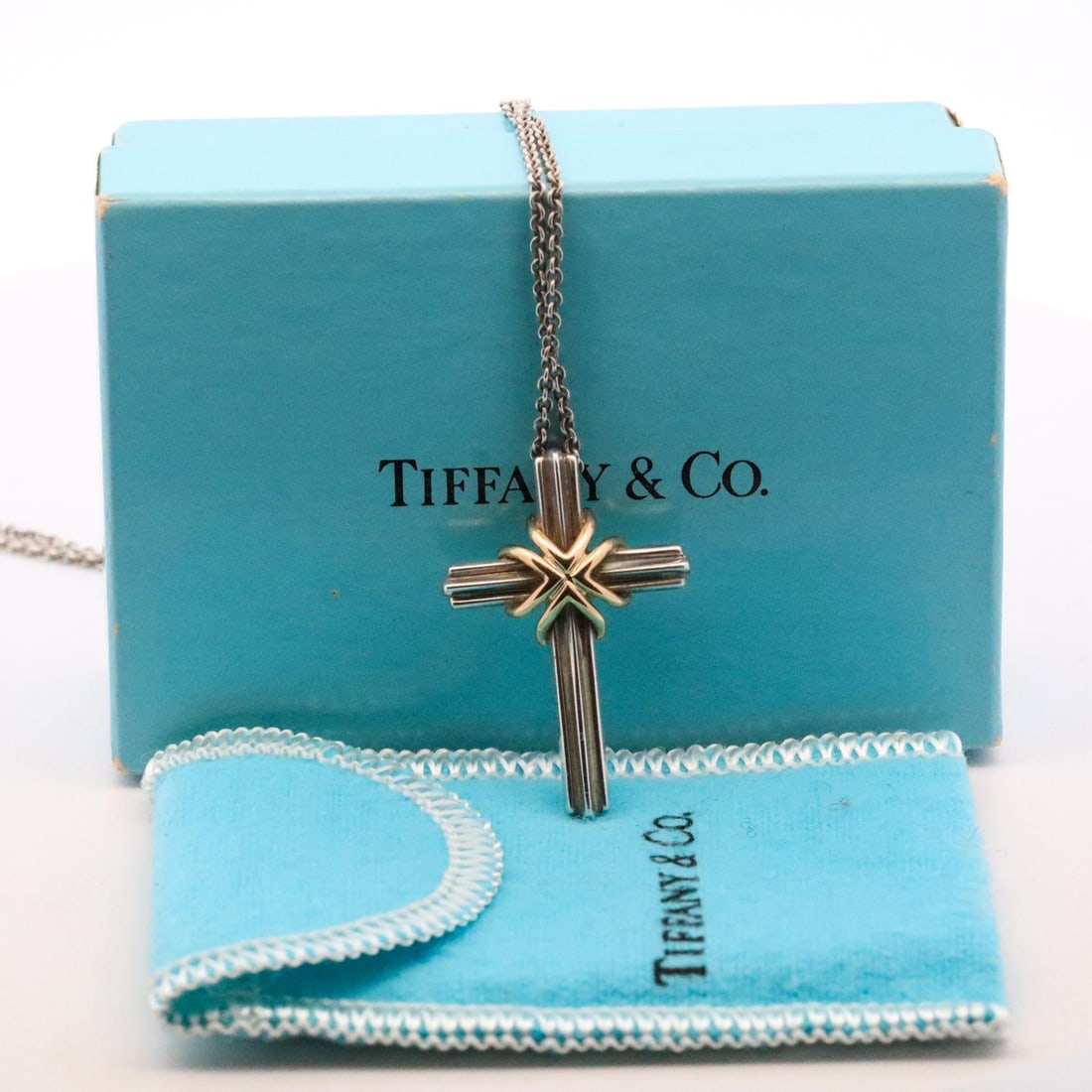 TIFFANY & CO. 18KYG/925 CROSS NECKLACE W/BOX (1 of 4)