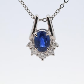 PLAT .78CTTW SAPPHIRE & DIAMOND PENDANT NECKLACE