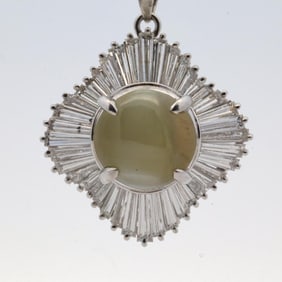 PLAT 5.57CTTW CAT'S EYE & DIAMOND NECKLACE W/GIA