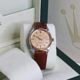ROLEX OYSTER PERPETUAL 1002 SS/YG WATCH W/BOX 34MM