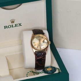 ROLEX OYSTER DATEJUST 1601 18KYG WATCH, 36MM