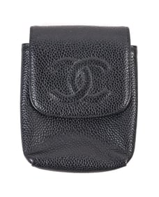 CHANEL BLACK CAVIAR CIGARETTE CASE, 3.5 X 4.5 IN.