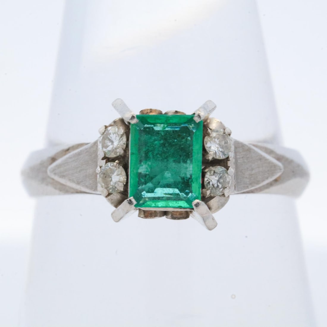 850PT EMERALD & DIAMOND ART DECO RING, 6.5 (1 of 4)