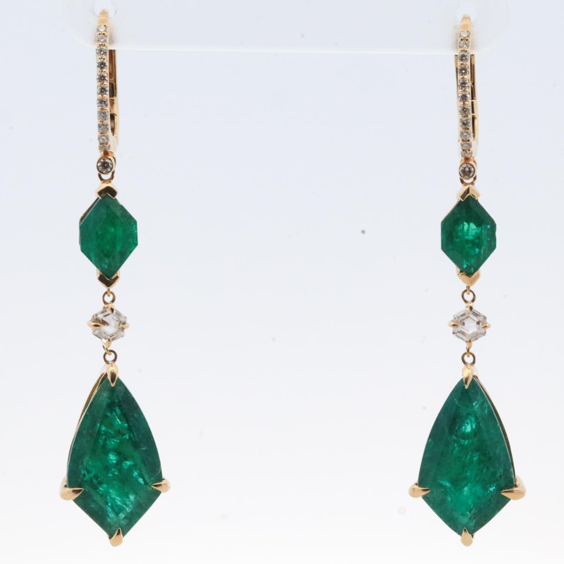 18KYG 13.63CTTW EMERALD & DIAMOND EARRINGS (1 of 10)