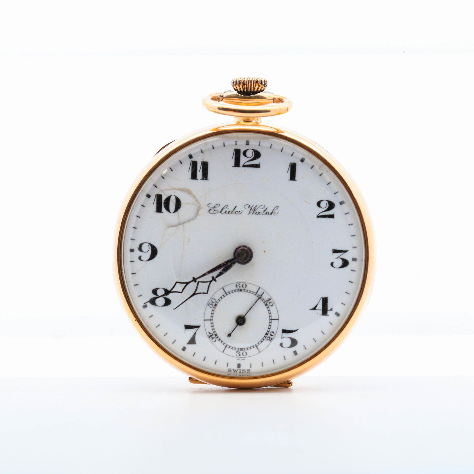 Solid 18K Gold Elida Pocket Watch 40mm: Solid 18K Gold Elida Pocket Watch 40mm. 10 jewels. Inside marked 18K Elida 29732/ 2. Elida watch Co. Swiss. Details and measurements: Case size: 40 mm. Weight: 40 grams.