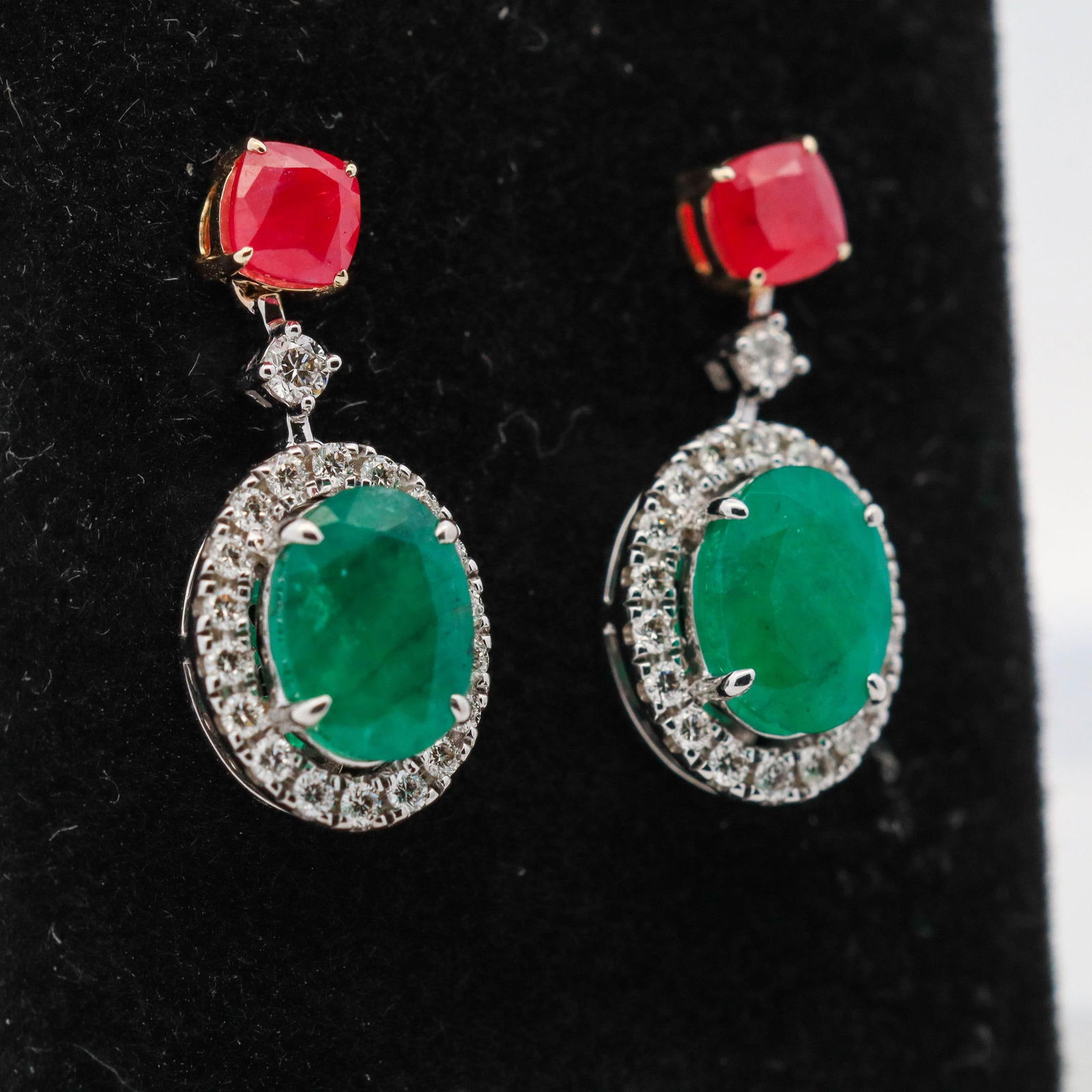 14K 3.50ctw Ruby & Emerald 0.41ctw Dia. Earrings (1 of 4)