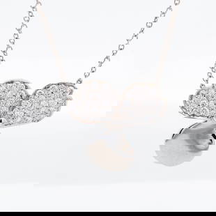 Tiffany & Company Platinum Diamond 3 Petal Paper Flower Motif Pendant on Tiffany Chain 16": Metal: Pt950 Designer/Mark: Tiffany &amp; Co. / Pt950 Diamond weight: ?0.33 ctw Diamond quality: E-F color : VS clarity (visual) Pendant dimensions: ~11 mm &times; 9 mm Chain length: 16 inches (40 cm)