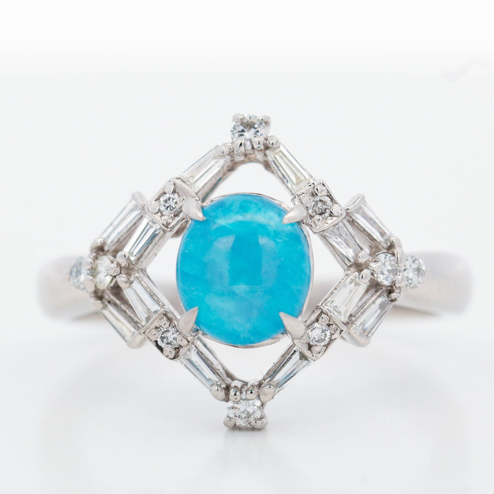 Pt900 1.47ct Paraiba Tourmaline & 0.30ctw Diamond Open-Frame Ring, 7 w/Gem Report (1 of 6)