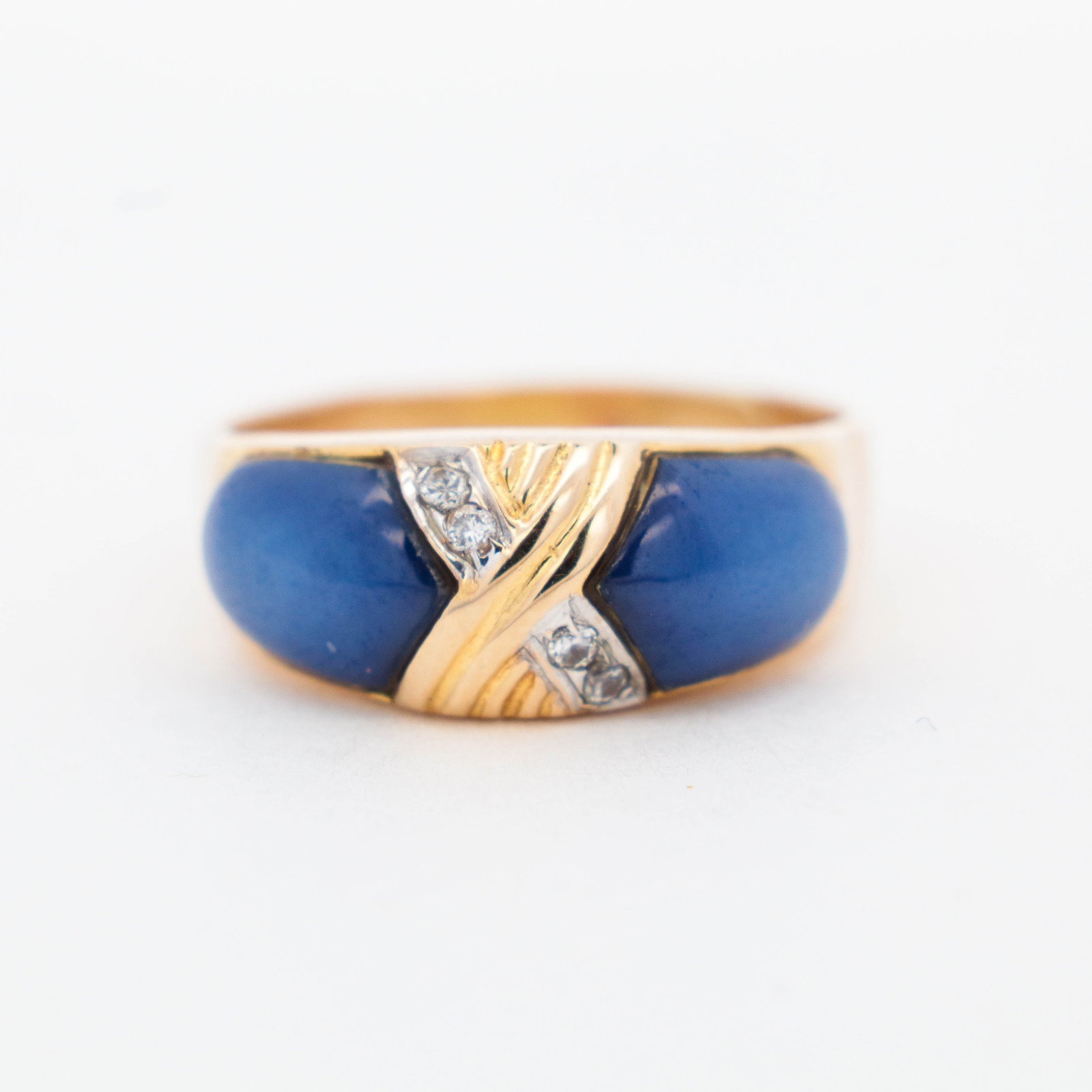 10KYG Vintage Lapis Lazuli Inlay Ring With Diamond Accents, 7 (1 of 4)