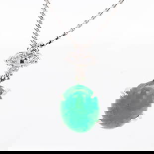 Platinum 4.207ct Natural Jadeite & Diamond Necklace 18" w/Report: Platinum 900 pendant with 4.207ct natural jadeite cabochon&nbsp; .21ct near-colorless diamond accents Platinum 850 chain, 18&quot; 6.5 grams&nbsp; With gem report from Gem Research Japan Inc.