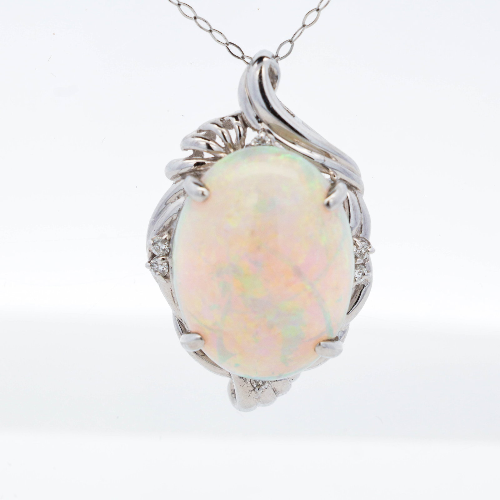 Pt900 11.26ct Opal & Diamond Pendant Necklace, 18" (1 of 4)