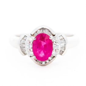 GIA Platinum 1.11ct Ruby & 0.43ct Diamond Ring, Size 5.5, Papers - GIA 5506589773