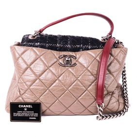 Chanel Portobello Top Handle Bag – Grey Quilted Leather & Black Tweed Flap 18 Series w/Card